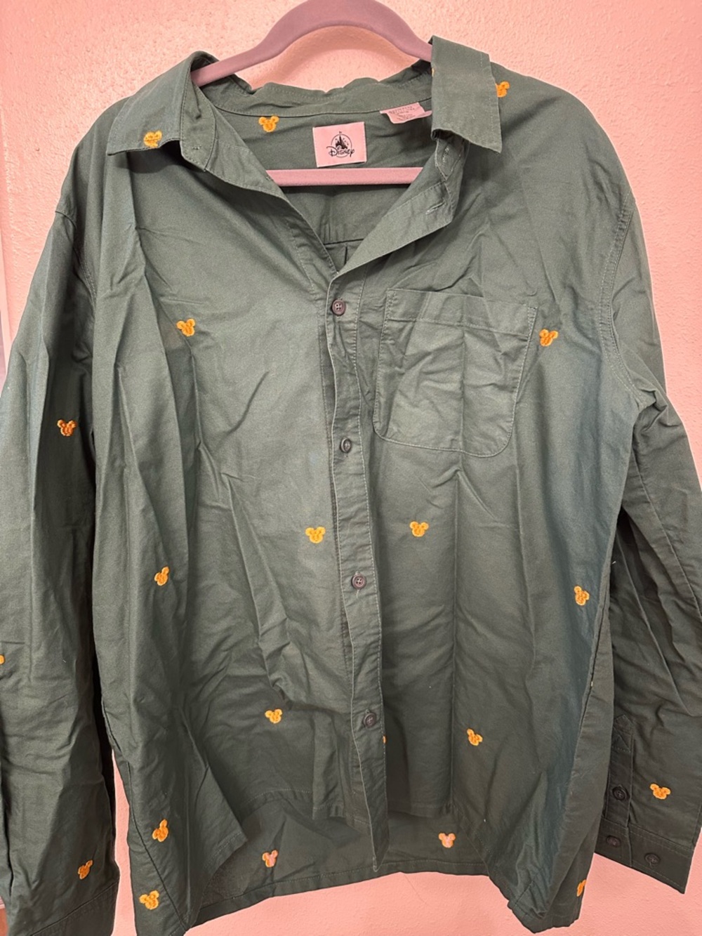Disney Holiday Green Embroidered Button-Up Shirt
